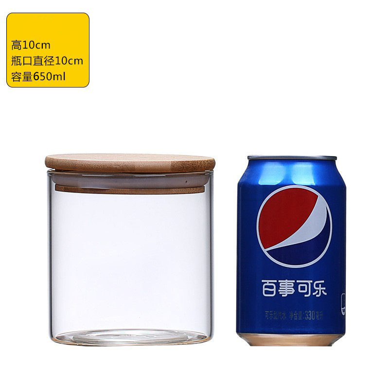 Tanque sellado de vidrio con alto contenido de borosilicato, cocina de grado alimenticio, grano, tanque de almacenamiento de té, tanque de almacenamiento, tapa de bambú, redonda y transparente