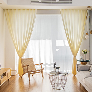 Thickened linen curtain screen solid color gauze curtain curtain hook perforated Nordic simple light transmission shade window shade cloud