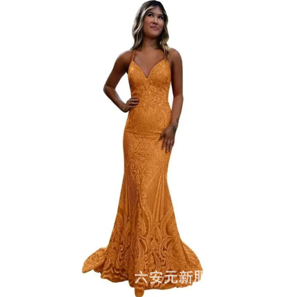 Europa y los Estados Unidos comercio exterior Amazon Expressway Wish estación independiente nueva esquina de cola de pescado adelgazamiento vestido de noche largo