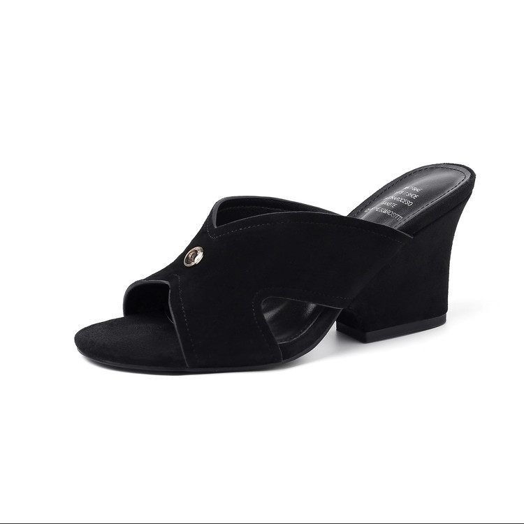 Sandal nữ da cừu hở mũi quai chéo gót xuồng 5 cm — màu nâu, Trang chủ, màu đen chi tiết 99