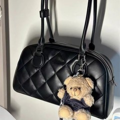 女性のためのテクスチャードボウリングバッグ 2025 新しいレトロハンドバッグ多用途菱形ボストンバッグシングルショルダークロスボディバッグ