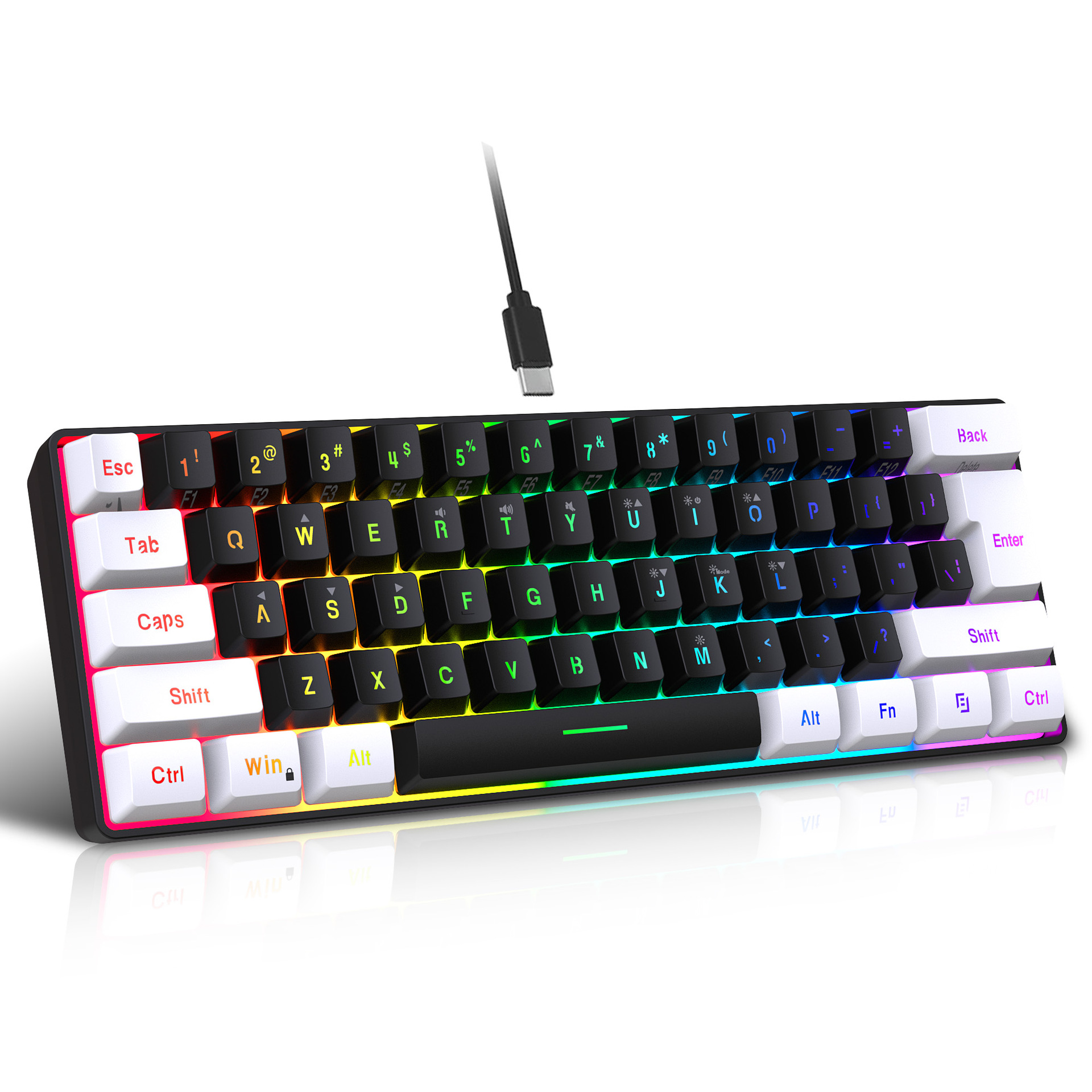 Wired 61 key thin film white and black design, mini gaming keyboard with simple mechanical feel, laptop desktop_voghion.com