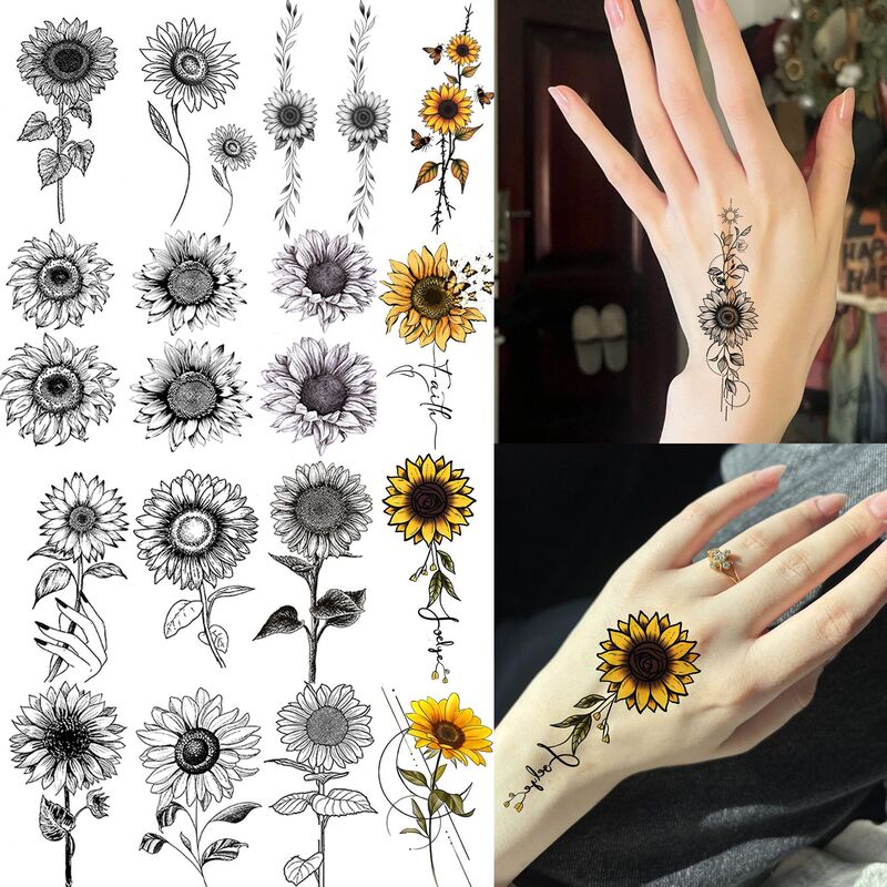 Creative New Sunflower Temporary Tattoo European and American Cross-Border Hand Back Tattoo Stickers Temu Amazon Tattoo