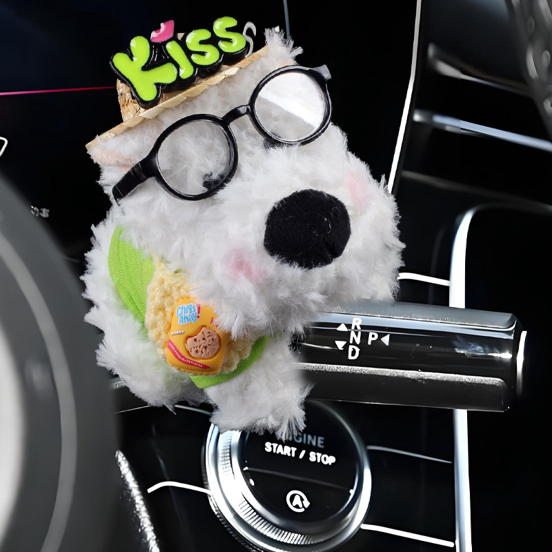 West Highland Car Bloque Decoración Coche Muñeca de felpa Muñeca Limpiaparabrisas Luz de dirección Accesorios de coche Adornos Mujer