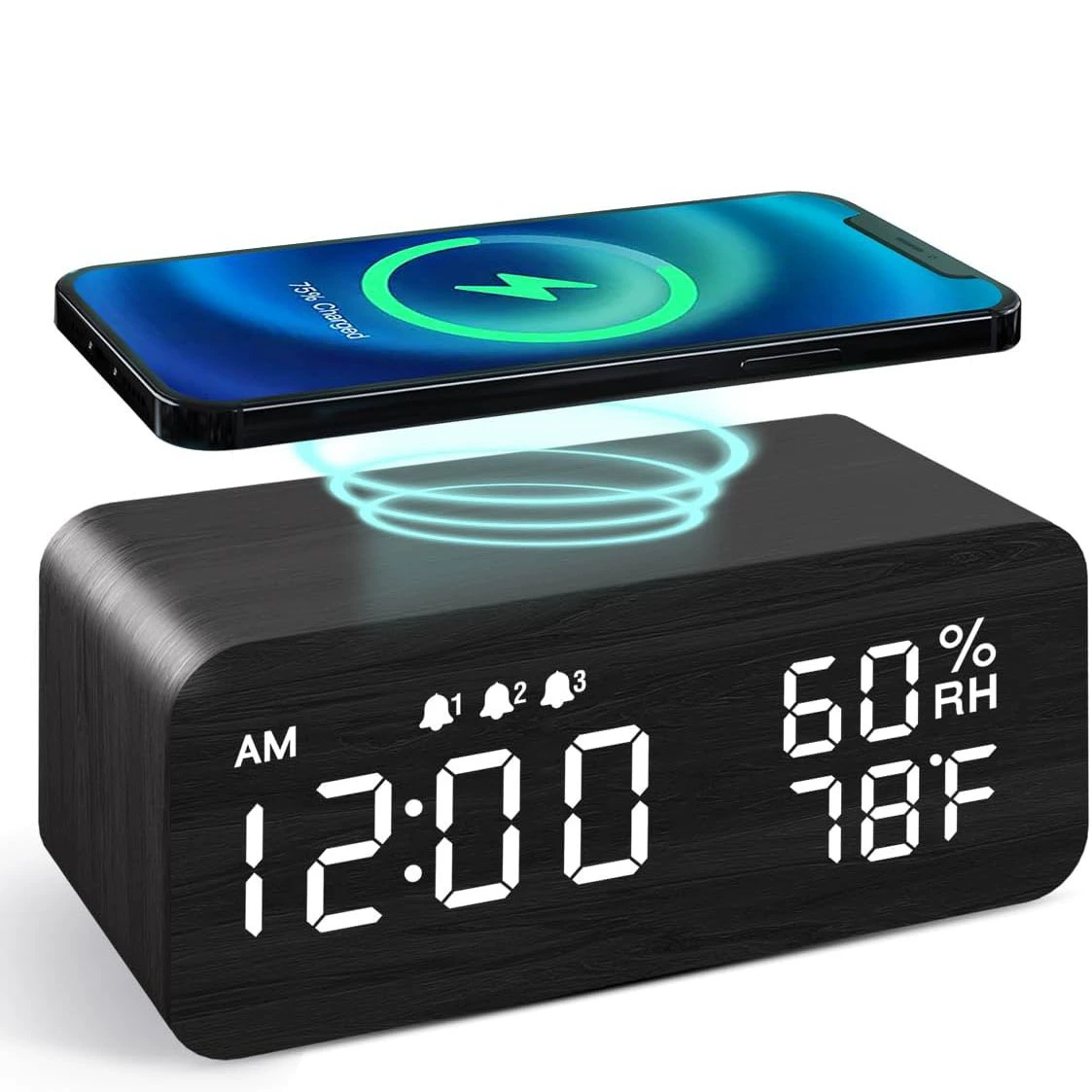 Оптовая продажа производителей с влажностью интеллектуальный деревянный будильник беспроводной зарядки студентов специальные цифровые светодиодные креативные деревянные часы