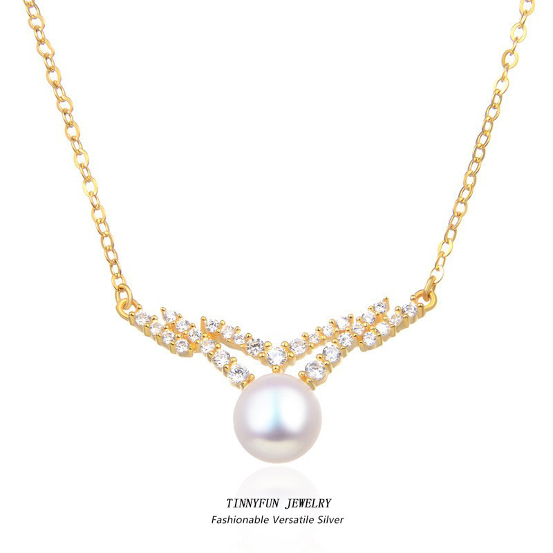 S925 plata esterlina collar de perlas de agua dulce moda ligera lujo personalidad collar de cadena clavícula al por mayor