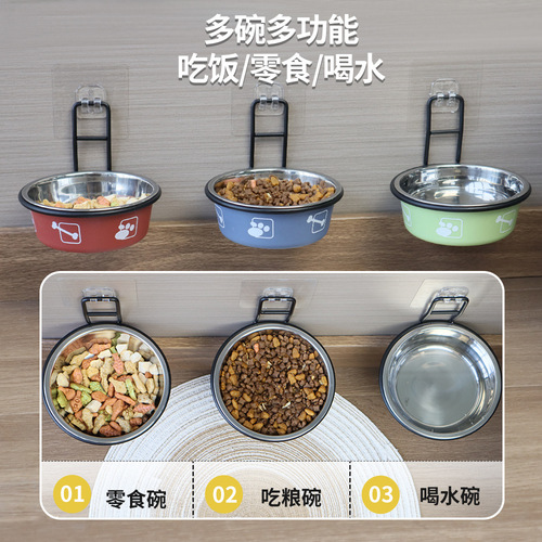 Pet stainless steel bowl hanging cat neck bowl anti-knock over cat food bowl kitten water bowl puppy rice bowl wholesale