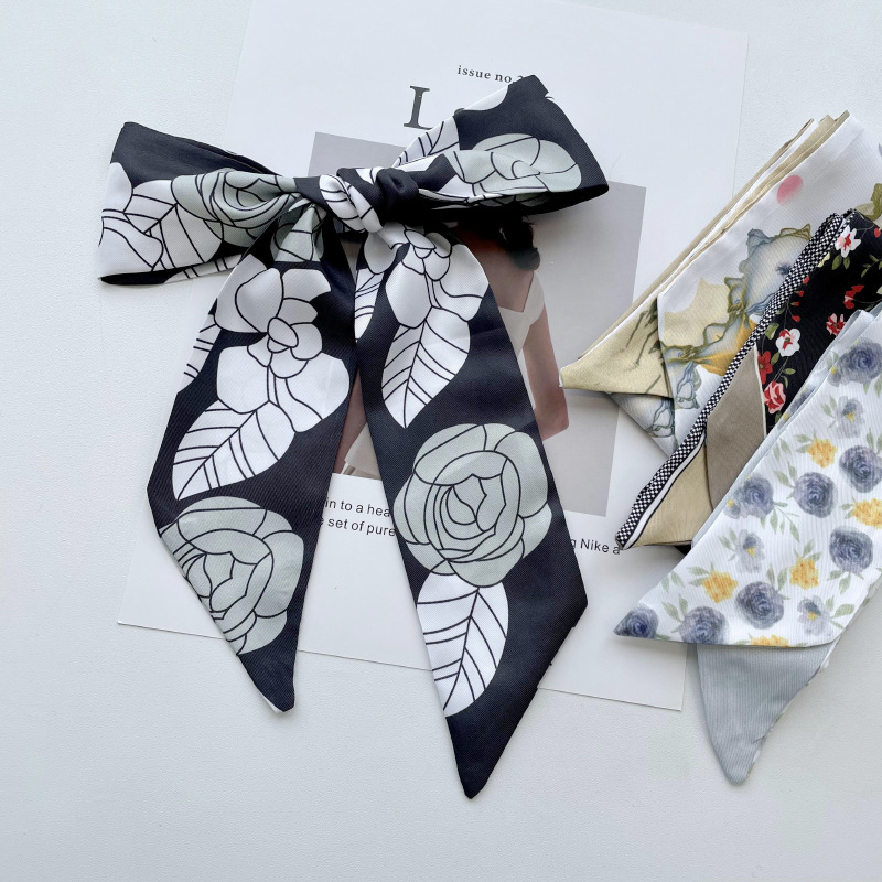 Nuevo largo todo partido seda bufanda retro francés Hada pelo corbata seda bufanda cinta arco pelo banda mano regalo Correa