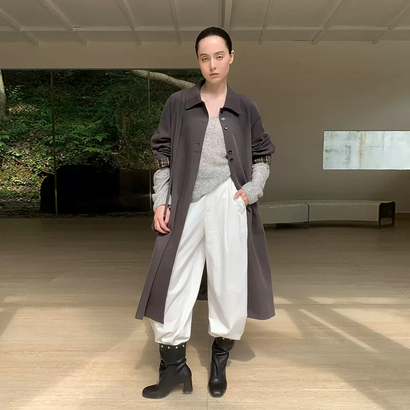 MOXI十三行女装2025秋季新款韩系高级感长款配包女式风衣过膝外套