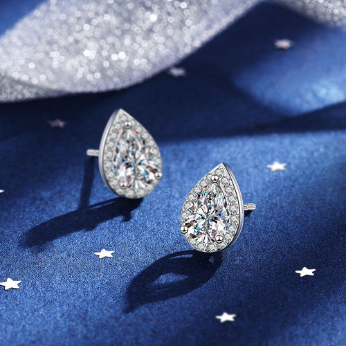 s925 silver earrings, moissanite diamond earrings for women, drop pear shape, 50 points, one carat, super flashy temperament, factory direct sales