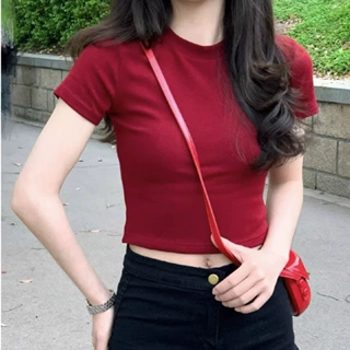 简漫妮纯棉短款短袖T恤女生夏季纯欲风性感辣妹修身紧身小众上衣