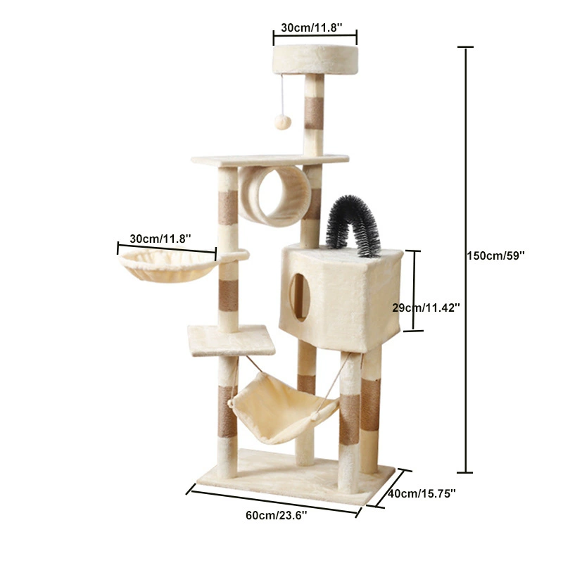 Velvet Cat Climbing Tree, Multi-Level Space-Saving Cat House with Hammock, All-Seasons