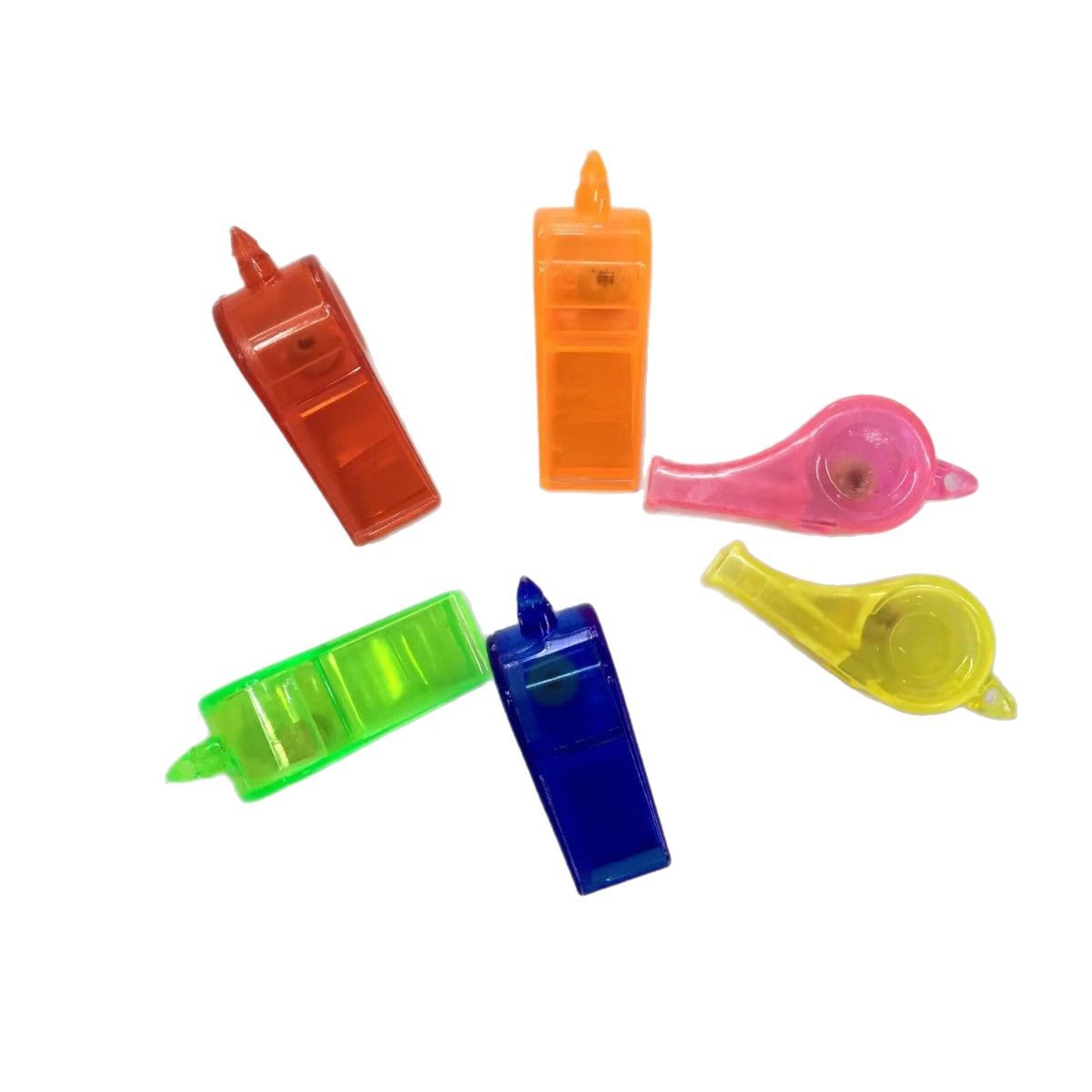 50pcs silbato de plástico transparente suministros al aire libre silbato de supervivencia fan de animador accesorios juguetes para niños al por mayor