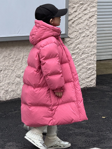 Children's new down jacket Korean winter boys and girls long thick hooded white duck down thermal coat