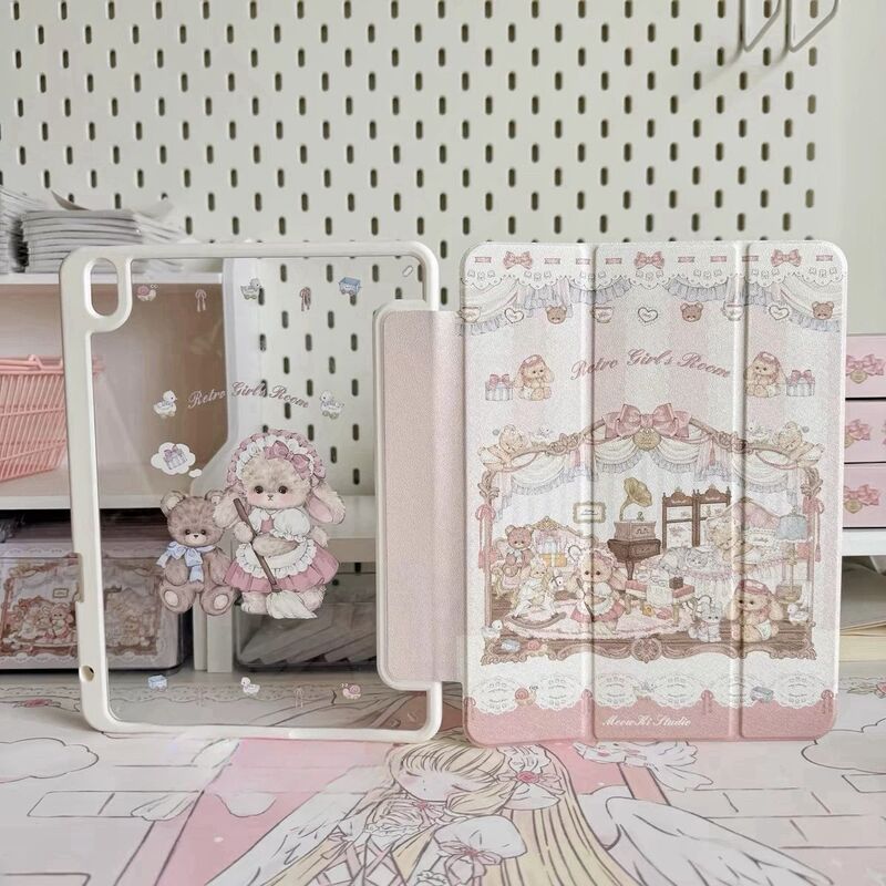 Design-Inspired Rabbit and Bear Acrylic Case for Apple iPad Air 6, 10Th Generation Protective Cover, Pro 11-Inch, 45 Personalized Acrylic 9.7-Inch Cases