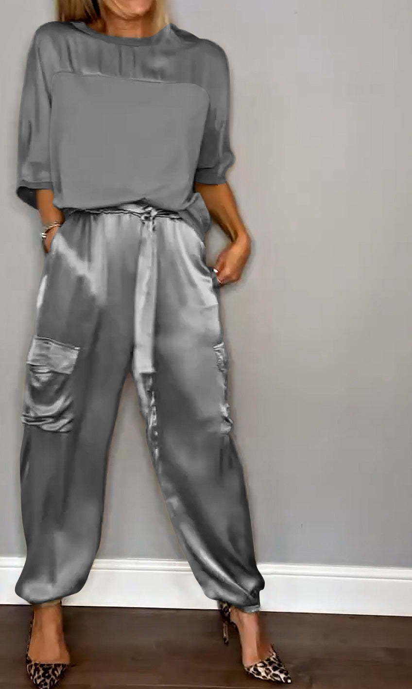 Solid Color Pattern Daily Women's Simple Style Solid Color Polyester Pant Co-ord Set Pants Sets