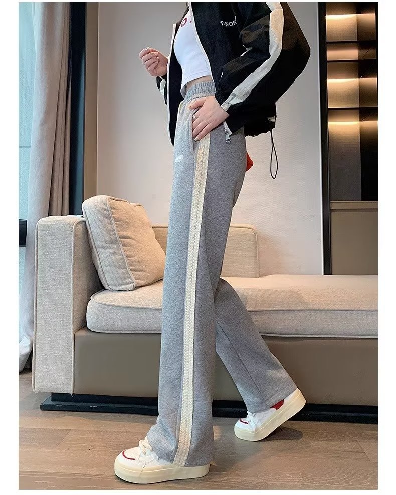 Pantalones casuales primavera y otoño 2023 nuevas mujeres sueltas pantalones casuales rectos diseño adelgazamiento pierna ancha Pantalones deportivos para mujeres image 11