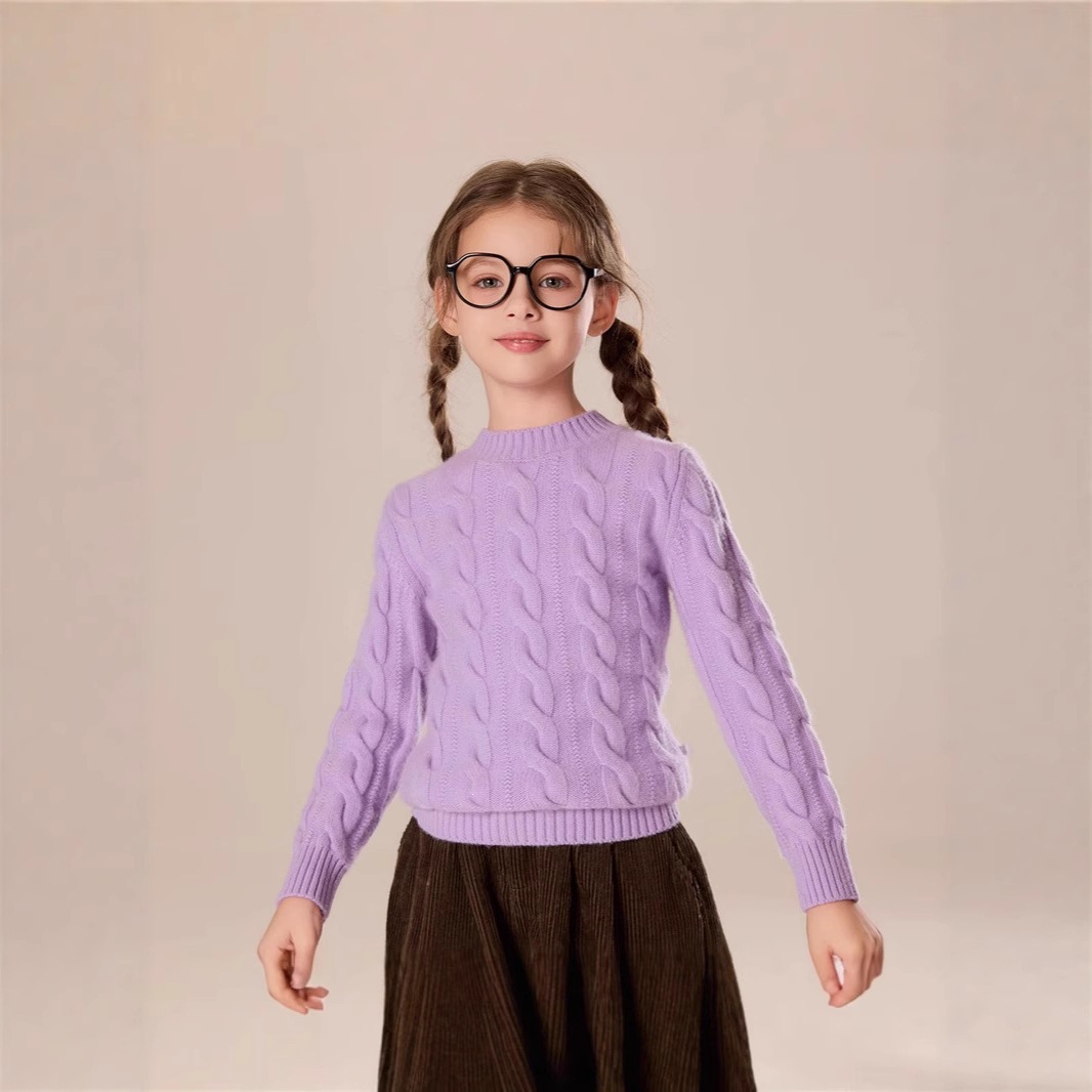 [Cashmere] New Winter Children's 3-ply Thick Cable Knit Crew Neck Cashmere Sweater, Stylish Knitwear