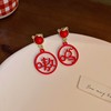 Red silver needle, retro demi-season earrings from pearl with bow, silver 925 sample, wide color palette