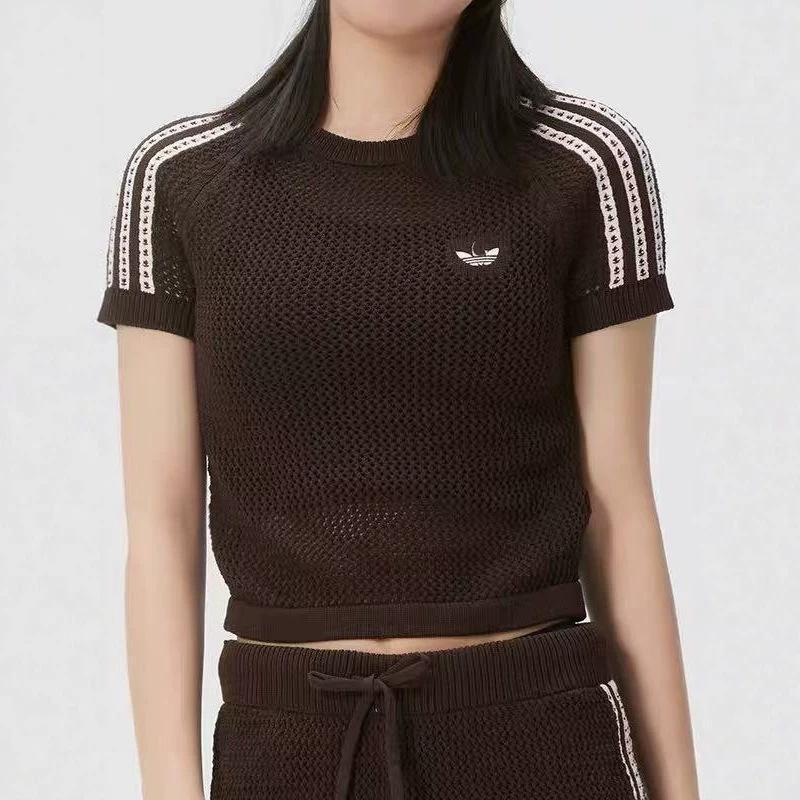 High-End Version of the Three-Leaf Clover Fashion Knitted Hollow-Out T-Shirt for Women, New Summer Style, Simple Casual Versatile Short-Sleeve Top