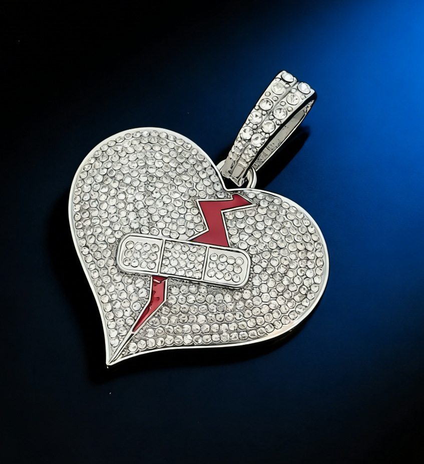 Lujo ligero diamante completo rompió amor colgante Banda Band-aid diseñado cadena cubana personalidad moda pareja cool joyería hip-hop