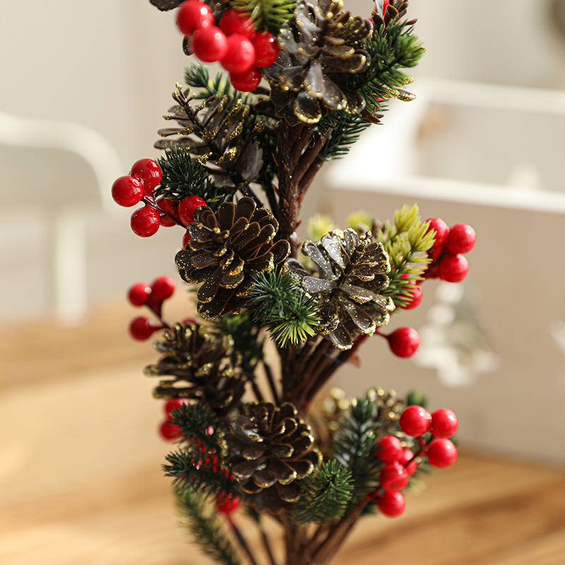40CM imitación de plástico árbol de Navidad verde con nieve pequeña decoración de escritorio piña de madera decoración de maceta