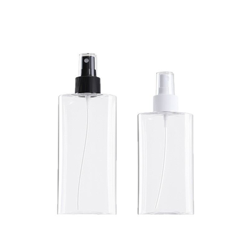 Botella de spray PET cuadrada transparente de ángulo redondeado de 200ml tipo de presión de aire simple 150ml botella de tóner