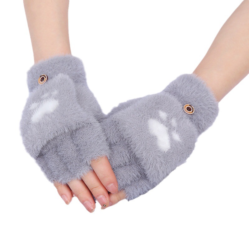 Nuevos lindos guantes con forma de garra de gato, guantes de invierno de felpa para estudiantes, guantes sin dedos para escribir, guantes cálidos transfronterizos