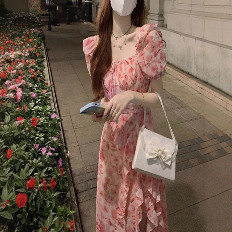 Cross-Border New Style High-End Light Mature Style Floral Dress Summer Women's Fashionable and Elegant Irregular Mid-Length Skirt