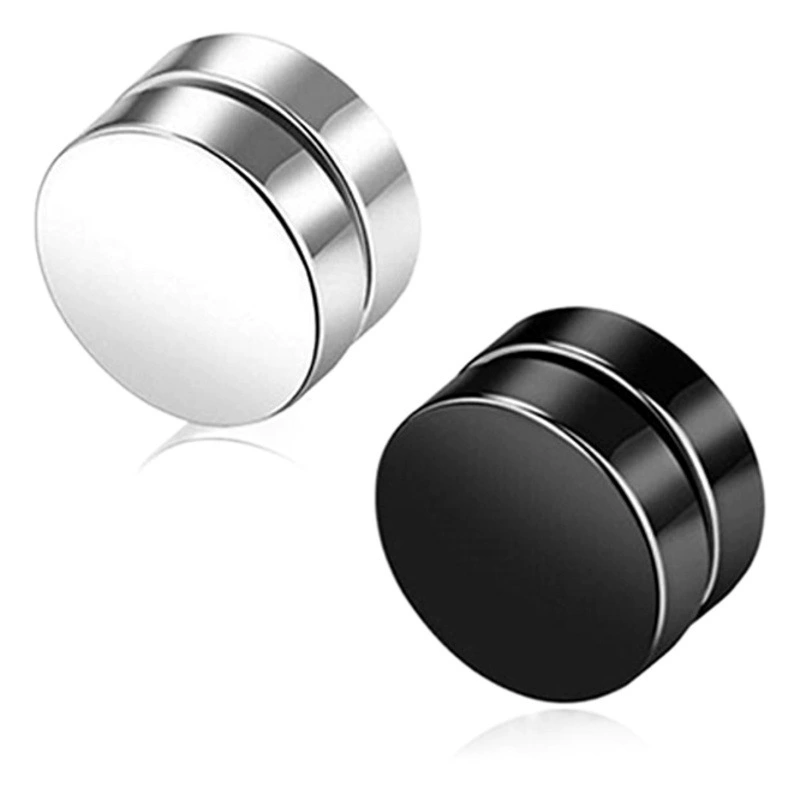 Модные мужские серьги-Клипсы из поглощающего железо камня, мужские серьги без отверстий для ушей, черные зажимы для ушей из титановой стали, круглый детский магнит, ложные серьги, двусторонние