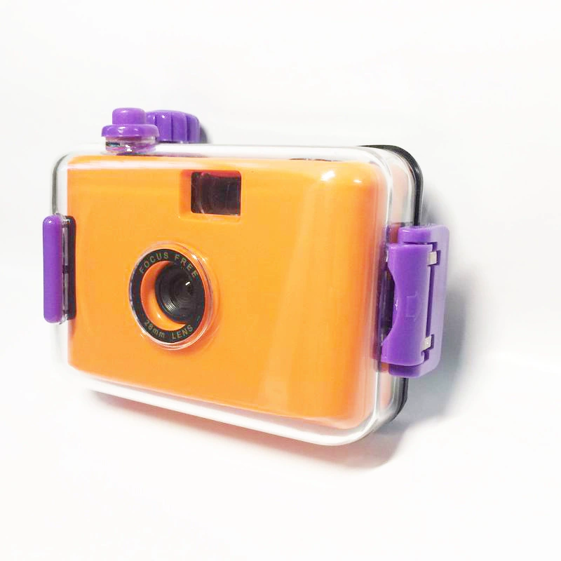 Orange disposable camera, flashing retro lamp for students, bidet