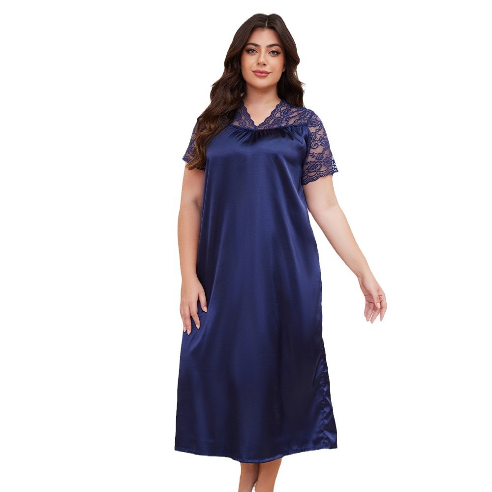 Pijamas de seda de hielo transfronterizos de tamaño grande damas primavera y verano de mangas cortas pijamas largos sueltos y cómodos ropa para el hogar SQ22094