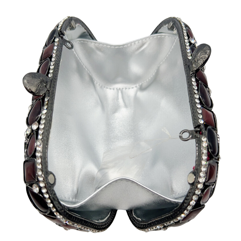 Túi clutch nữ cầm tay dạ tiệc đính đá mắt mèo kim loại rỗng phong cách Âu Mỹ — Màu hồng, màu đỏ tía, Cá tính đặt làm chi tiết 3