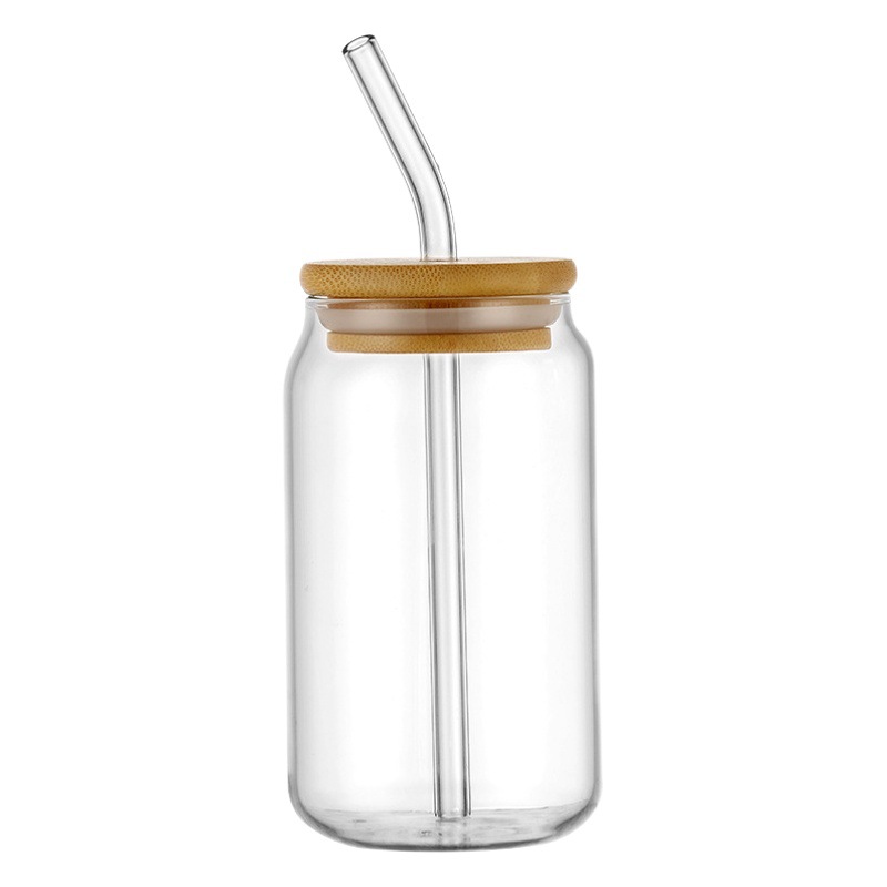Cubierta de madera de bambú sala de estar vidrio transparente taza de Cake hogar vidrio de borosilicato jugo de limón leche té paja taza de una sola capa