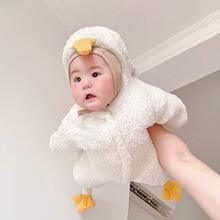 ins宝宝连体衣冬装大鹅爬服包脚抱衣婴幼儿夹棉睡袋羊羔绒面料