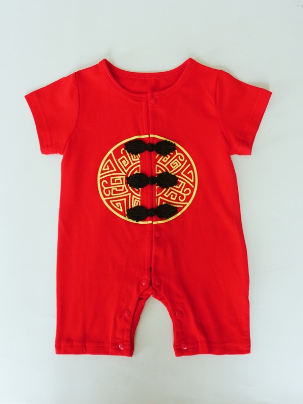 婴儿夏季红色短袖衣服宝宝满月爬服百天连体衣夏装民族风短爬|undefined
