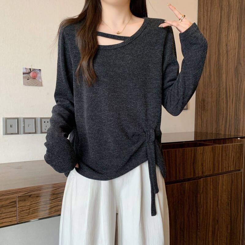 Derong Large Size Design Hollow-Out Base Shirt for Women, Suitable for Autumn and Winter, Can Be Worn as an Outer Layer, Waist-Cinching, Slimming, Irregular Top, Trendy Derong Large Size Design Hollow-Out Base Shirt for Women, Suitable for Autumn and Winter, Can Be Worn as an Outer Layer, Waist-Cinching, Slimming, Irregular Top, Trendy