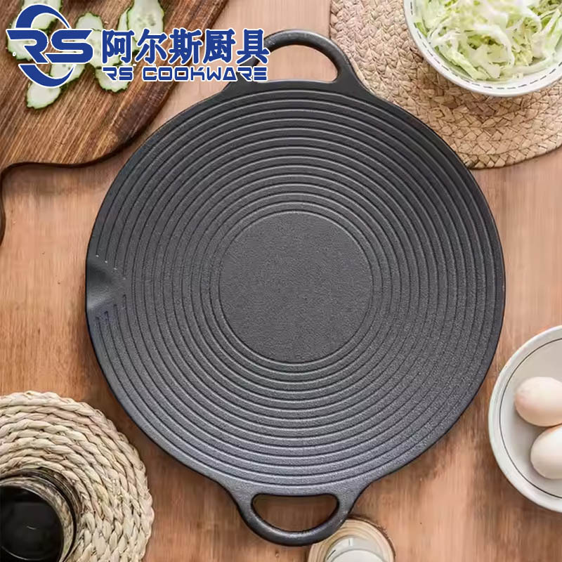 Al's Household Threaded Cast Iron Double-Ear Barbecue Plate for Frying Fish, Teppanyaki Outdoor Bbq Grill Pan with a Concave Middle Al's Household Threaded Cast Iron Double-Ear Barbecue Plate for Frying Fish, Teppanyaki Outdoor Bbq Grill Pan with a Concave Middle