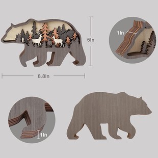 2023 New Christmas Wooden Crafts Creative North American Forest Animal Home Decoration Elk Brown Bear Ornament
