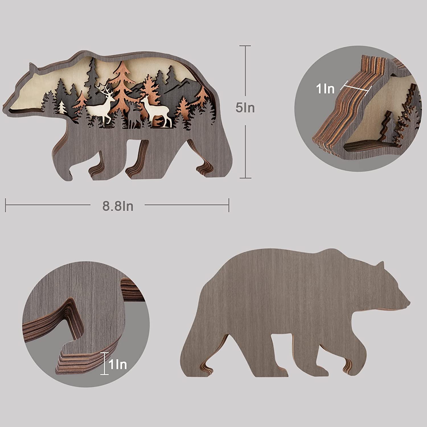 2023新款圣诞节木质工艺品创意北美森林动物家居装饰麋鹿棕熊摆件