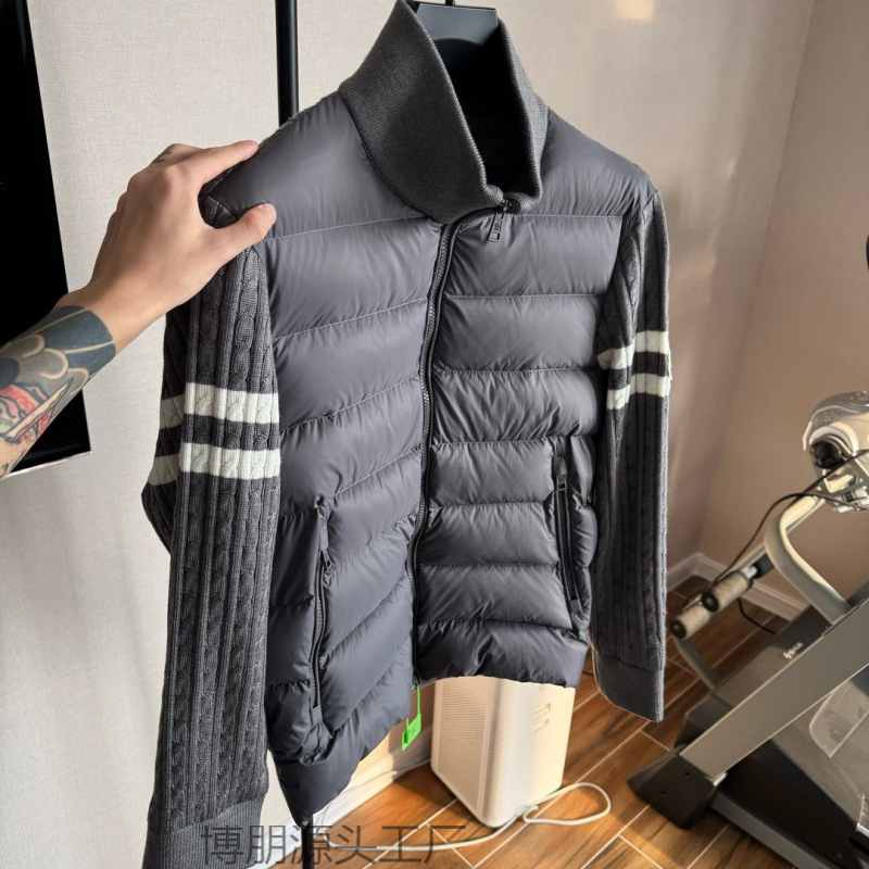2025秋冬新款高奢针织袖拼接立领羽绒棉服商务百搭轻薄外套男女|undefined
