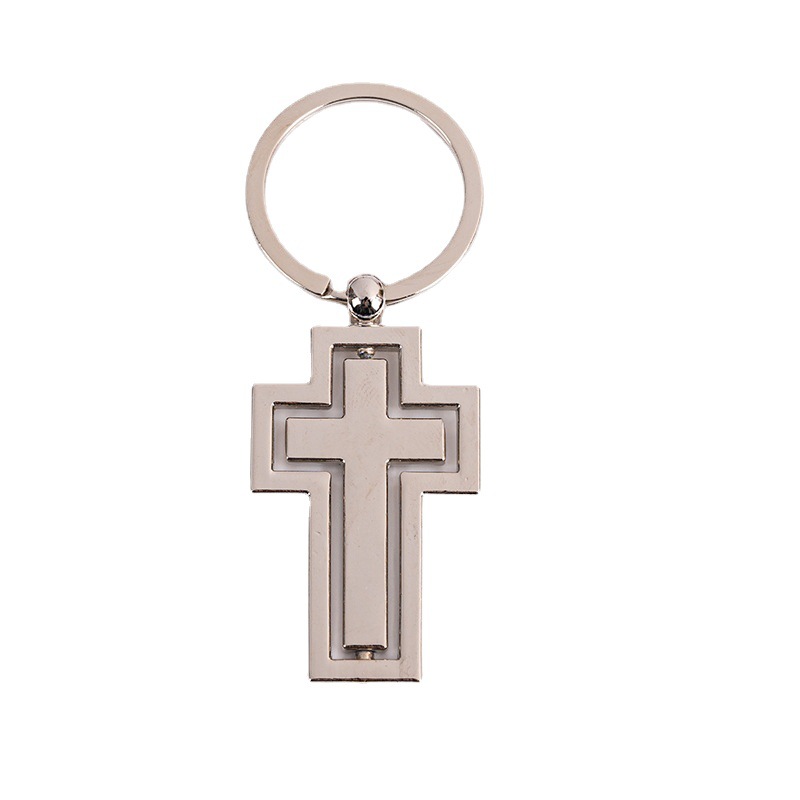 금속 회전 크로스 키 체인 맞춤형 창작 활동 작은 선물 펜던트 양면 레터링 레이저 로고