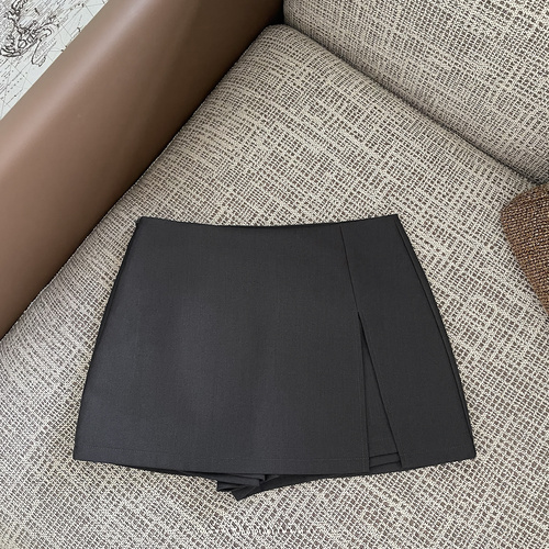 Hot girl half-body skirt, women's spring and autumn A-line culottes, high waist, slimming split gray suit skirt, women's black short skirt pants