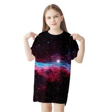 2021新款跨境 星空 3D数码印花女童款长款短袖T恤连衣裙可代发