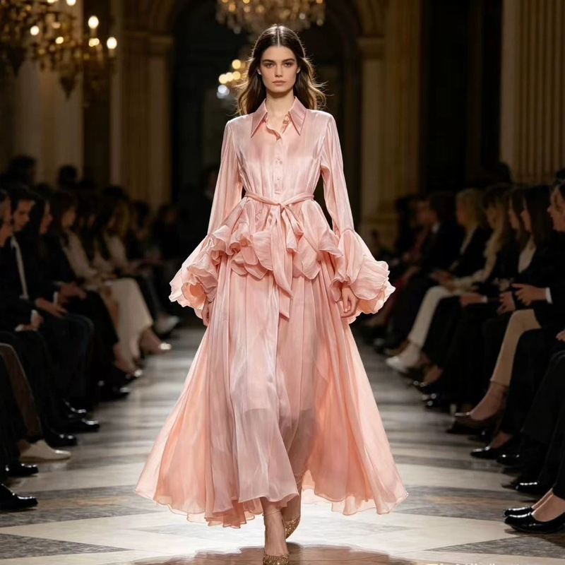 Elegant and Luxurious Skirt Suit for Women, Ruffled Bell-Sleeved Shirt, Half-Length Skirt, Two-Piece Dress
