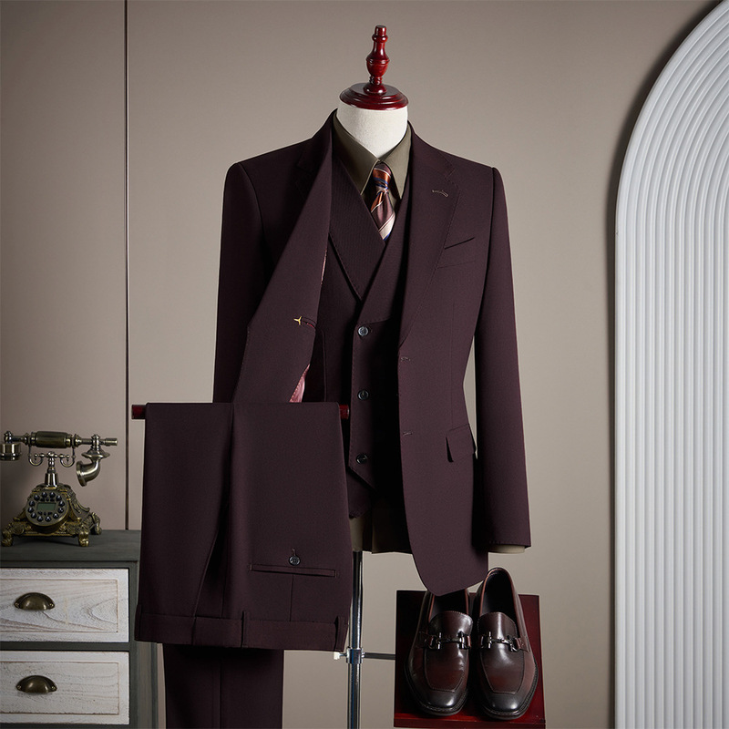 High-Quality Men's Suit Set Made of Sheep Wool, Tencel, and High-End Italian-Style Suit Three-Piece Set