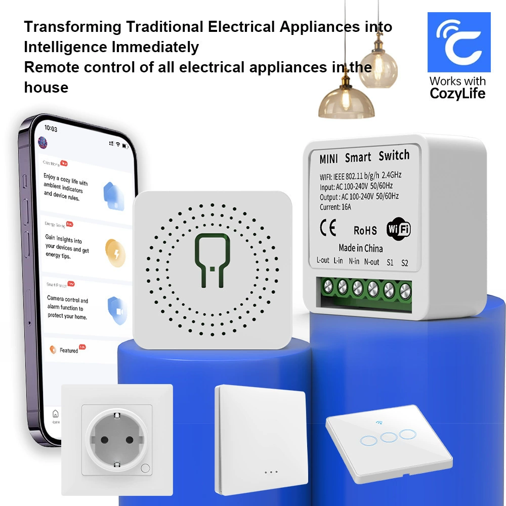 Cozylife умный Wi‑Fi выключатель мини кассета 1‑ход, двойное управление, приложение, дистанционное управление