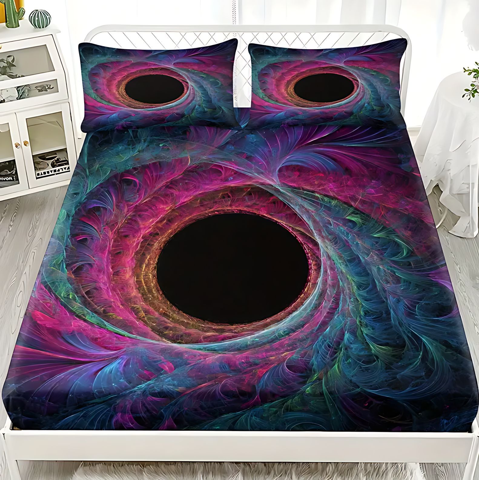 TEMU / JIT Abstracción 3D agujero negro vórtice HD impresión digital cama de cama de cama