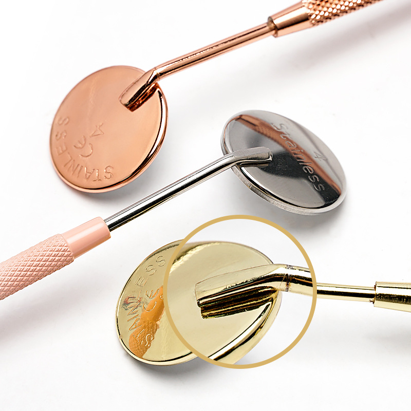 En stock herramientas de belleza espejo de pestañas espejo redondo pequeño Injerto de pestañas falsas espejo de maquillaje de acero inoxidable dentista espejo oral