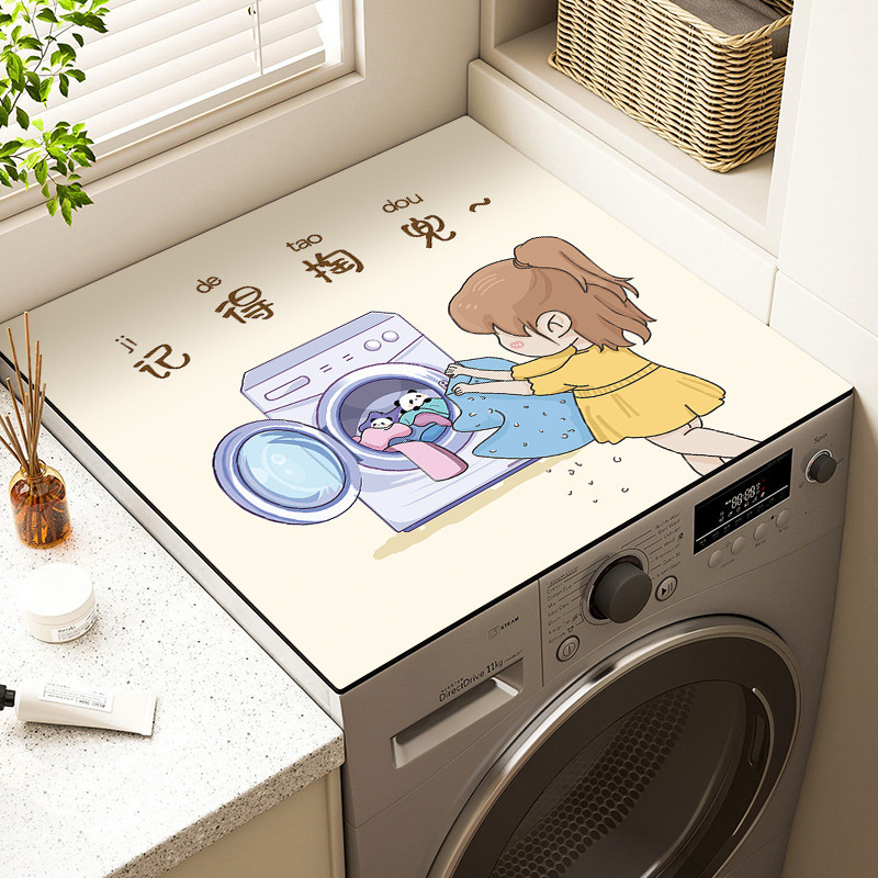 Cartoon Drum Washing Machine Cover Pad Diatom Mud Top Pad Dust Cover Absorbent Non-Slip Pad Microwave Refrigerator Protective Pad